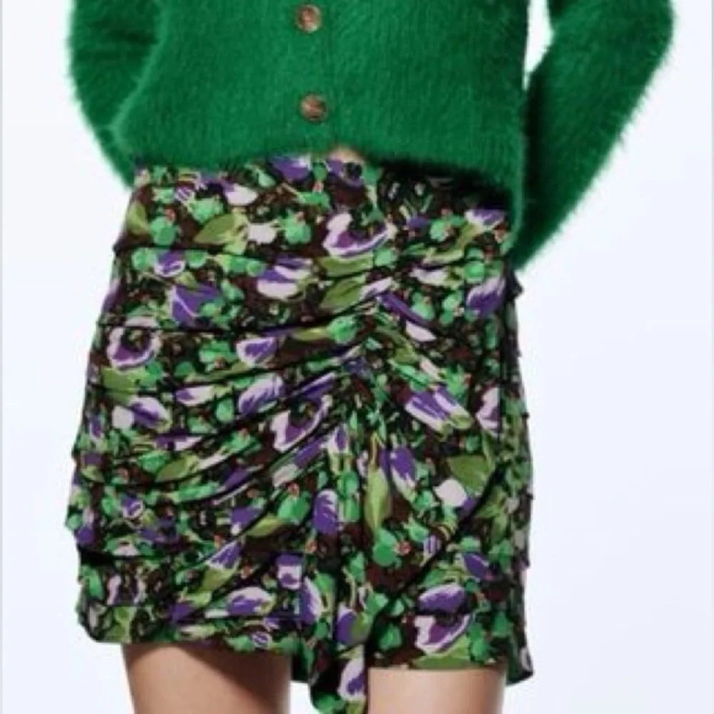 ZARA skirt Floral Mini ruffle festival party edgy bold layer colorful romantic S